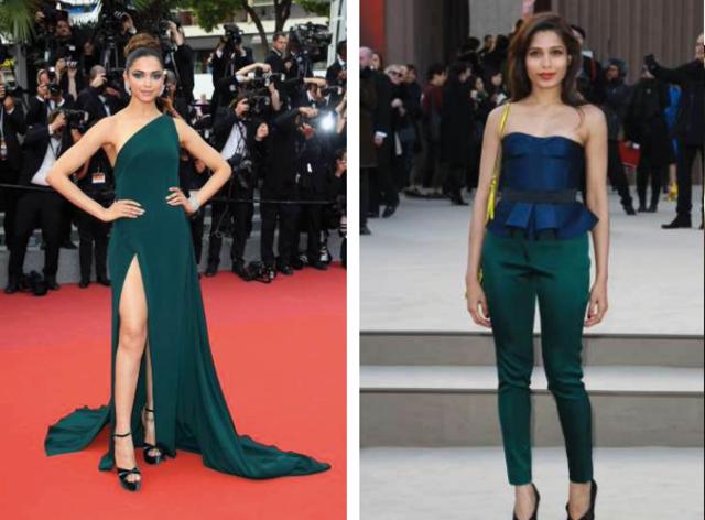Here is only one rule when choosing jewel tones: consider the warm and cold undertones of the colour. And actors (left) Deepika Padukone and (right) Freida Pinto are following it Here is only one rule when choosing jewel tones: consider the warm and cold undertones of the colour. And actors (left) Deepika Padukone and (right) Freida Pinto are following it