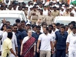 Congress chief Sonia Gandhi with Rahul Gandhi leading the Bharat Jodo Yatra, in Mandya on Thursday. (Congress Twitter/ANI) Congress chief Sonia Gandhi with Rahul Gandhi leading the Bharat Jodo Yatra, in Mandya on Thursday. (Congress Twitter/ANI)