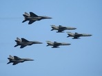 Chandigarh: IAF fighter jets fly-past in a formation during the full dress rehearsal for the Indian Air Force Day celebrations, over the Sukhna Lake in Chandigarh, Thursday, Oct 6, 2022. (PTI Photo) (PTI10_06_2022_000232A)(PTI) Chandigarh: IAF fighter jets fly-past in a formation during the full dress rehearsal for the Indian Air Force Day celebrations, over the Sukhna Lake in Chandigarh, Thursday, Oct 6, 2022. (PTI Photo) (PTI10_06_2022_000232A)(PTI)