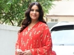 Bipasha Basu was spotted in Bandra on Saturday. The actor is expecting her first child with husband Karan Singh Grover and was seen in a bright red kaftan and heels. (Varinder Chawla)
