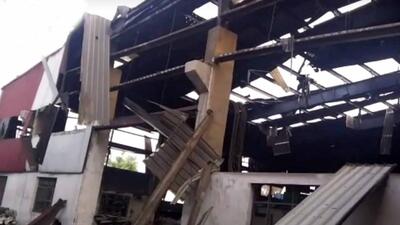 The collapsed roof of the factory unit located in Ludhiana’s Rangian village of Dehlon soon after the explosion. (HT Photo)