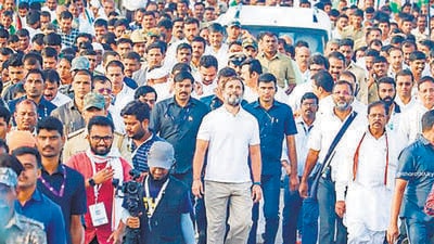Congress leader Rahul Gandhi said during the Bharat Jodo Yatra that there was no intention of threatening the identity of regional languages like Kannada. (PTI) Congress leader Rahul Gandhi said during the Bharat Jodo Yatra that there was no intention of threatening the identity of regional languages like Kannada. (PTI)