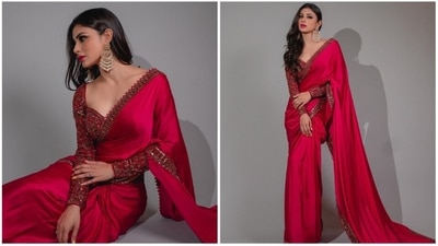 Mouni Roy: Bengali beauty Mouni Roy rocking this red satin saree with an embellished blouse has to be in our festive favourites. You can team any solid red 6 yards and pair it with an embellished blouse and statement jewellery. (Instagram/@imouniroy) Mouni Roy: Bengali beauty Mouni Roy rocking this red satin saree with an embellished blouse has to be in our festive favourites. You can team any solid red 6 yards and pair it with an embellished blouse and statement jewellery. (Instagram/@imouniroy)