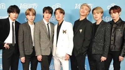 BTS members V, Suga, Jin, J-Hope, RM, Jimin, and Jungkook. (Richard Shotwell/Invision/AP) BTS members V, Suga, Jin, J-Hope, RM, Jimin, and Jungkook. (Richard Shotwell/Invision/AP)