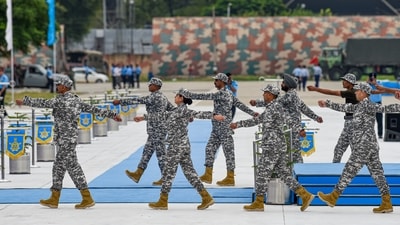 Air Chief Marshal V R Chaudhari inspected the parade which was followed by a march-past. (PTI) Air Chief Marshal V R Chaudhari inspected the parade which was followed by a march-past. (PTI)