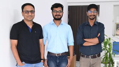 (From left) Tanmay Ratnaparkhe, Akshay Karangale and Aakash Kerawat, co-founders of Predis.ai. (HT PHOTO)