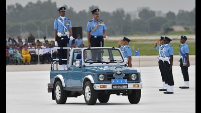 Chief of the Air Staff, Air Chief Marshal VR Chaudhari inspects the guard of honour during 90th anniversary celebrations of Indian Air Force (IAF) at the Air Force Station in Chandigarh on Saturday. (Keshav Singh/HT) Chief of the Air Staff, Air Chief Marshal VR Chaudhari inspects the guard of honour during 90th anniversary celebrations of Indian Air Force (IAF) at the Air Force Station in Chandigarh on Saturday. (Keshav Singh/HT)