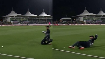 Conway's effort was an exception in what was otherwise a sloppy night in the field for New Zealand (Primevideo Twitter screenshot) Conway's effort was an exception in what was otherwise a sloppy night in the field for New Zealand (Primevideo Twitter screenshot)