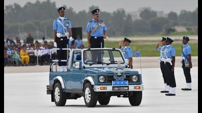 Chief of the Air Staff Vivek R Chaudhari at the IAF day celebration in Chandigarh on Saturday. (Keshav Singh/HT Photo) Chief of the Air Staff Vivek R Chaudhari at the IAF day celebration in Chandigarh on Saturday. (Keshav Singh/HT Photo)