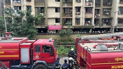 Fire engines at the site of the fire. (PTI) Fire engines at the site of the fire. (PTI)