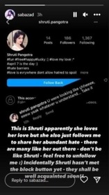 Taking to Instagram Stories on Saturday, Saba shared a screenshot of the person's profile along with their comment.