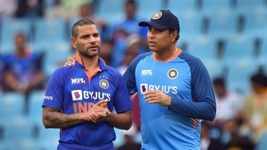 ODI captain Shikhar Dhawan with VVS Laxman before the first match between India and South Africa(PTI)