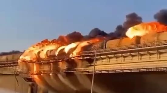 Video: Huge blast on bridge linking Crimea to Russia, day after Putin's birthday | World News - Hindustan Times