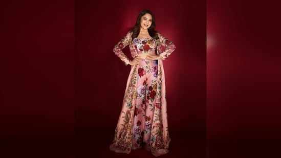 Madhuri Dixit picked this gorgeous fit from the collection of designer Varun Bahl.(Instagram/@stylebyami)