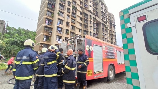 Two fire engines, a jumbo water tanker and an ambulance were sent to the spot and efforts were on to douse the flames, said an official.(HT Photo)