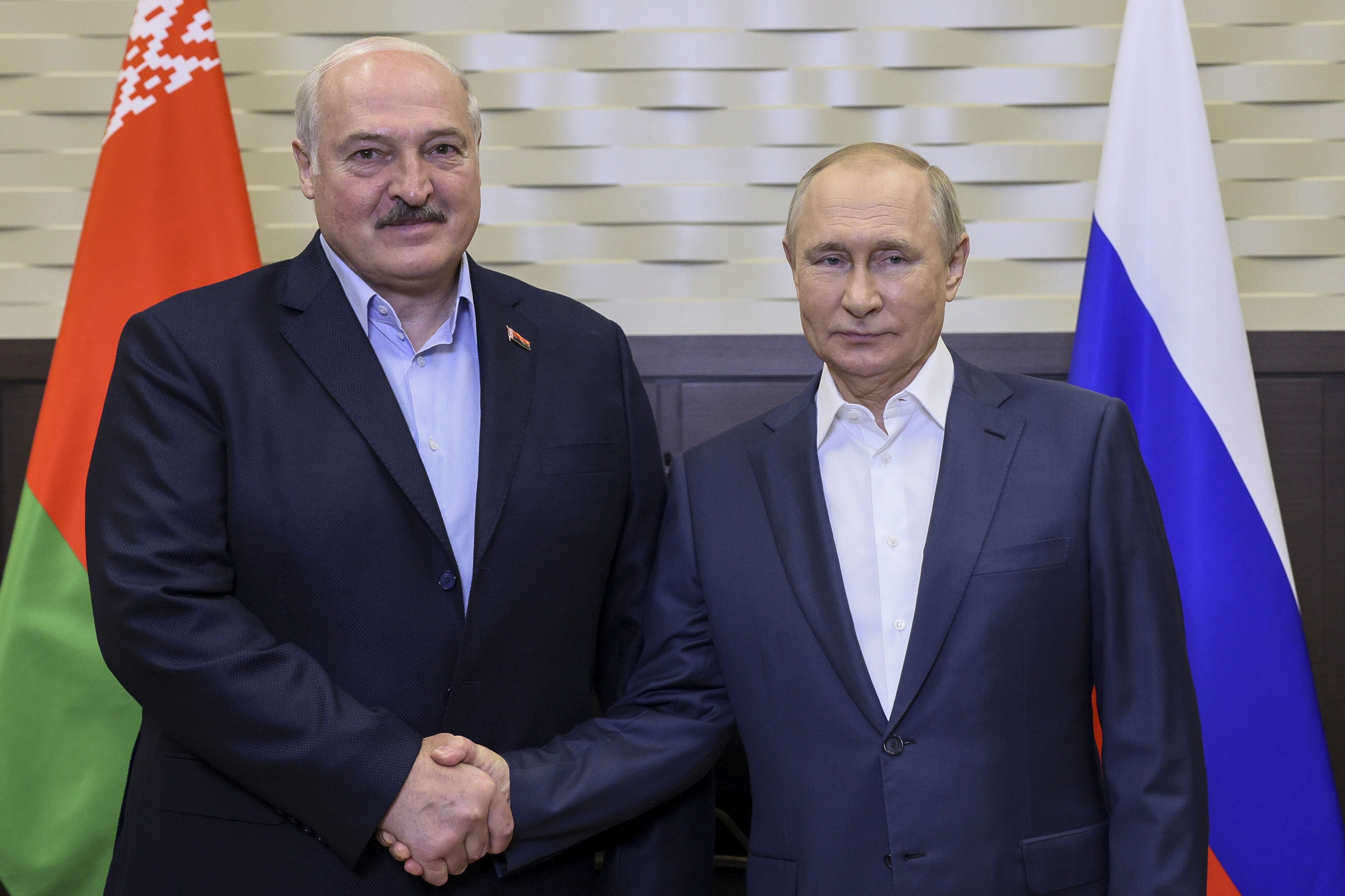 Belarusian President Alexander Lukashenko (left), and Russian President Vladimir Putin (right). (Gavriil Grigorov, Sputnik, Kremlin Pool Photo via AP)
