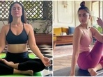 Kareena Kapoor and Alia Bhatt practise yoga. Kareena Kapoor and Alia Bhatt practise yoga. 