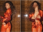 Zendaya looks smoking hot in printed faux leather tie top and pants. Zendaya looks smoking hot in printed faux leather tie top and pants. 