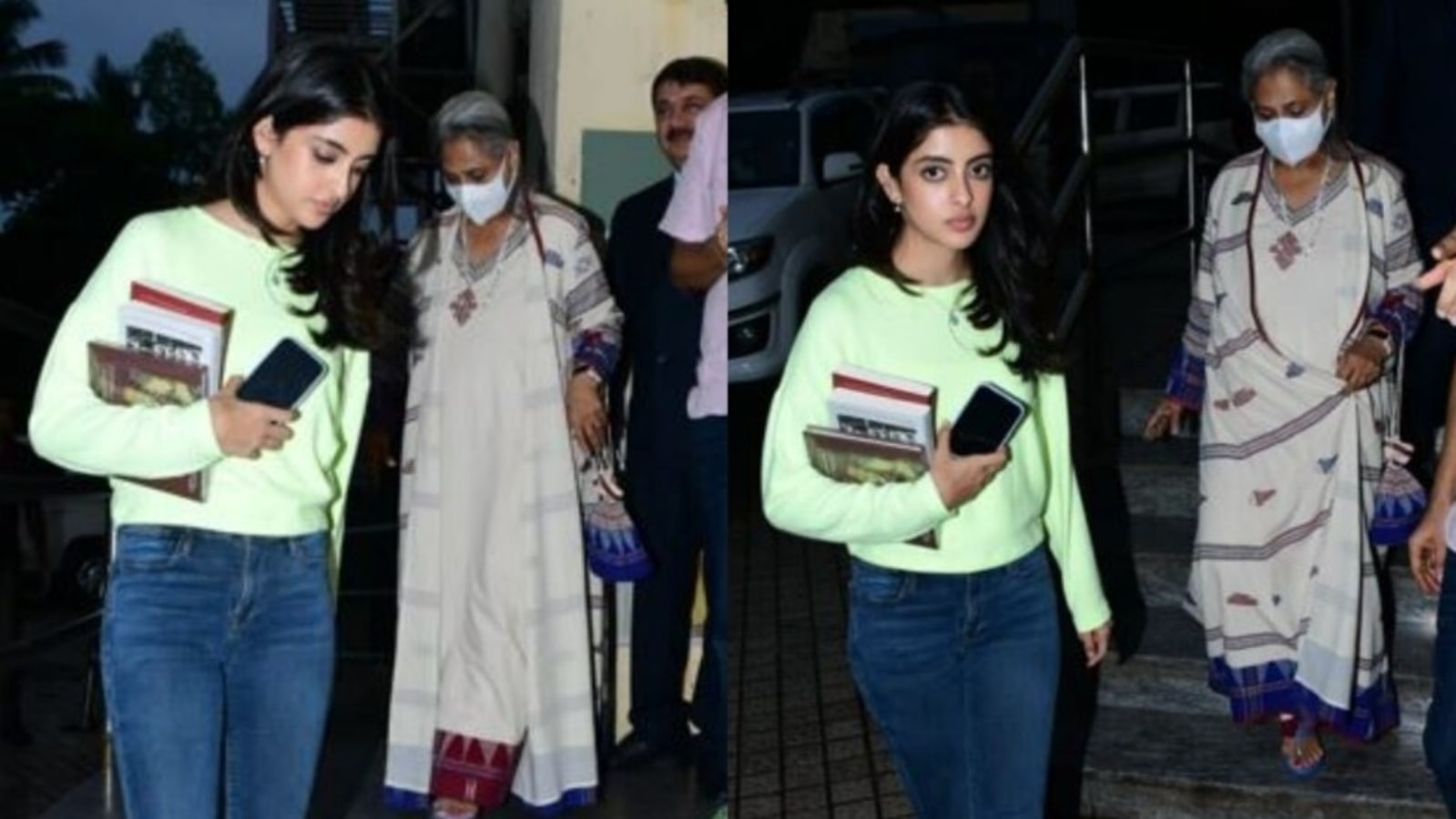 Jaya Bachchan goes out for movie with granddaughter Navya Naveli Nanda, walks quickly as paparazzi ask for pics. Watch