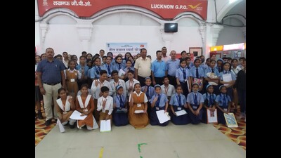 School students taking part in a scholarship test organised by GPO, Lucknow, on the World Post Day on Sunday. (Sourced) School students taking part in a scholarship test organised by GPO, Lucknow, on the World Post Day on Sunday. (Sourced)