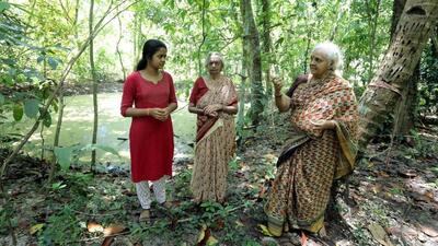 Devaki Amma (right), her daughter Prof Thankamony D and granddaughter Saranya at Tapovanam in Alappuzha. (Photo by Vivek R Nair)