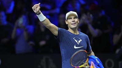 Spain's Rafael Nadal attends a training session ahead of the Laver Cup tennis tournament at the O2 in London (AP) Spain's Rafael Nadal attends a training session ahead of the Laver Cup tennis tournament at the O2 in London (AP)