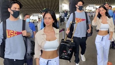 Aryan Khan and Suhana Khan at Mumbai airport. (Varinder Chawla) (Varinder Chawla) Aryan Khan and Suhana Khan at Mumbai airport. (Varinder Chawla) (Varinder Chawla)