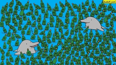 The fun brain teaser was posted online by Hungarian artist Gergely Dudás. It has five bottles hidden in plain sight. Can you spot them quickly? (Gergely Dudás)