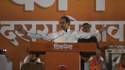 Mumbai, India - October 05, 2022: Shiv Sena chief Uddhav Thackeray addressing the gathering during Dusshera Rally, at Shivaji Park, Dadar, in Mumbai, India, on Wednesday, October 05, 2022. (Photo by Pratik Chorge/Hindustan Times) (Pratik Chorge/HT PHOTO) Mumbai, India - October 05, 2022: Shiv Sena chief Uddhav Thackeray addressing the gathering during Dusshera Rally, at Shivaji Park, Dadar, in Mumbai, India, on Wednesday, October 05, 2022. (Photo by Pratik Chorge/Hindustan Times) (Pratik Chorge/HT PHOTO)