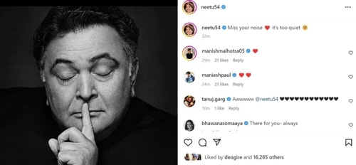 Neetu Kapoor shared a post about Rishi Kapoor on Instagram.&nbsp;