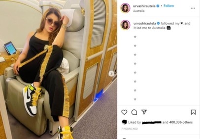 Taking to Instagram, Urvashi shared a post in which she posed inside a private jet.