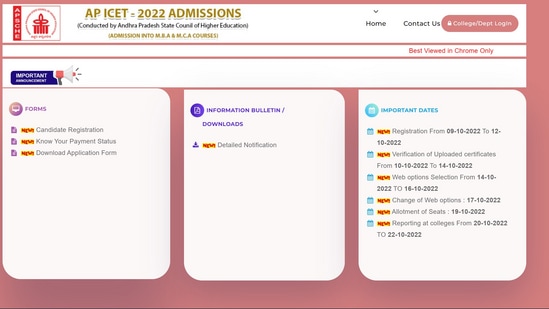 AP ICET 2022 Counselling Registration Begins At Icet-sche.aptonline.in ...