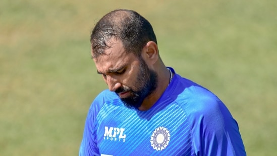 Mohammed Shami during a Team India practice session.(PTI)