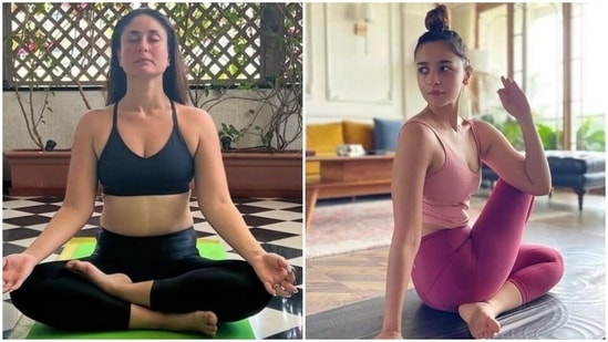 Kareena Kapoor and Alia Bhatt practise yoga.&nbsp;(Instagram)