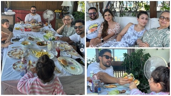 Saif Ali Khan and family bingeing on burgers at his home.