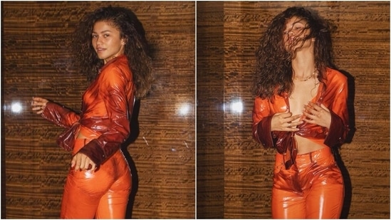 Zendaya's sultry avatar in faux leather tie top and pants has