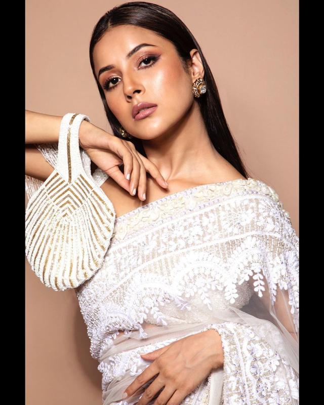 Shehnaaz Gill chose a matching white potli with silver and golden sequinned work (Photo: Instagram) Shehnaaz Gill chose a matching white potli with silver and golden sequinned work (Photo: Instagram)