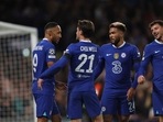 Chelsea's Pierre-Emerick Aubameyang celebrates with his teammates after scoring his side's second goal (AP) Chelsea's Pierre-Emerick Aubameyang celebrates with his teammates after scoring his side's second goal (AP)