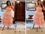Shanaya Kapoor in polka dot pink dress. Shanaya Kapoor in polka dot pink dress.