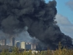 Russia-Ukraine War: Smoke rises over the city after a Russian missile strike, amid Russia's attack on Ukraine, in Kyiv, Ukraine.