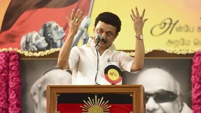 A day after starting his second tenure as DMK president, Tamil Nadu chief minister MK Stalin on Monday told the BJP led union government not to “force another language war by imposing Hindi”. (PTI)