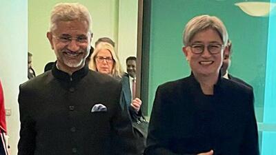 External affairs minister S Jaishankar with his Australian counterpart Senator Penny Wong during the 13th Foreign Ministers’ Framework Dialogue, in Canberra on Monday (Twitter/SJaishankar) External affairs minister S Jaishankar with his Australian counterpart Senator Penny Wong during the 13th Foreign Ministers’ Framework Dialogue, in Canberra on Monday (Twitter/SJaishankar)