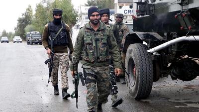 Security personnel in Tangpawa area of Anantnag on Monday. (ANI) Security personnel in Tangpawa area of Anantnag on Monday. (ANI)