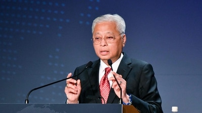 Malaysia's Prime Minister Ismail Sabri Yaakob delivers a speech. (AFP) Malaysia's Prime Minister Ismail Sabri Yaakob delivers a speech. (AFP)