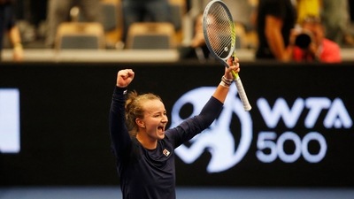 Tennis - WTA 500 - Ostrava Open - CEZ Arena, Ostrava, Czech Republic - October 9, 2022 Czech Republic's Barbora Krejcikova celebrates after winning the singles final against Poland's Iga Swiatek (REUTERS)