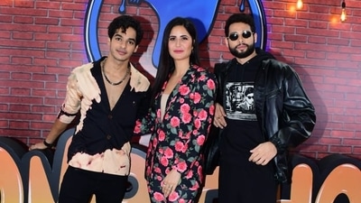 Katrina Kaif plays a ghost while Ishaan Khatter and Siddhant Chaturvedi play self-proclaimed ghostbusters in Phone Bhoot. The film is set to release in theatres on November 4. (Varinder Chawla) Katrina Kaif plays a ghost while Ishaan Khatter and Siddhant Chaturvedi play self-proclaimed ghostbusters in Phone Bhoot. The film is set to release in theatres on November 4. (Varinder Chawla)