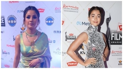 Shehnaaz Gill and Pooja Hegde attend awards show in glamorous looks. (Instagram) Shehnaaz Gill and Pooja Hegde attend awards show in glamorous looks. (Instagram)