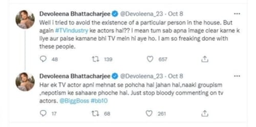 A screenshot ofDevoleena's tweets.