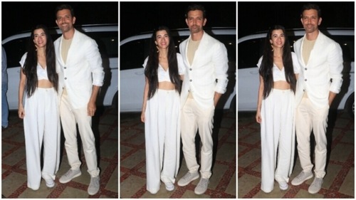 Hrithik Roshan and Saba Azad twin in white outfits. (HT Photo/Varinder Chawla) Hrithik Roshan and Saba Azad twin in white outfits. (HT Photo/Varinder Chawla)