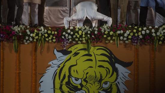 Shiv Sena chief Uddhav Thackeray during a Dusshera Rally at Shivaji Park in Mumbai on Wednesday. (Pratik Chorge/HT PHOTO)